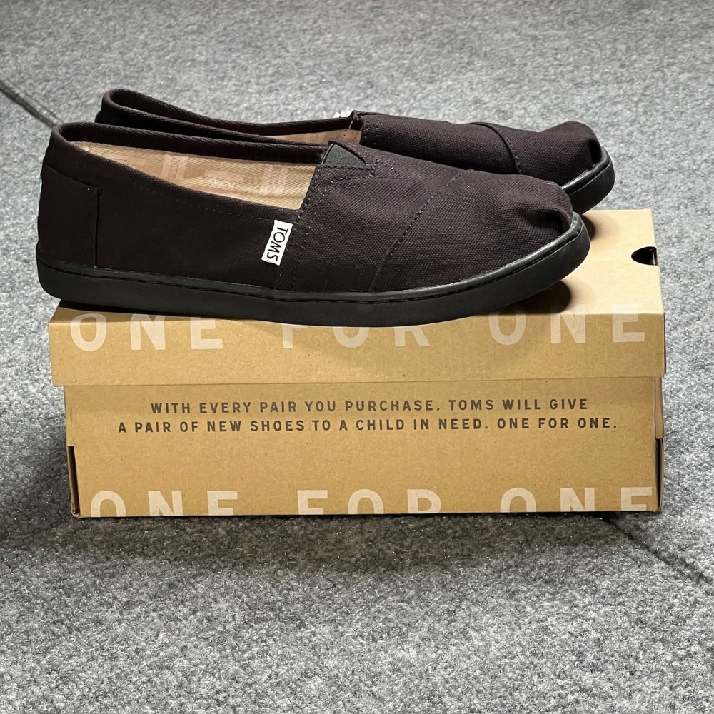 NIB TOMS Youth 5 Classic‎ Black Canvas Slip On Alpargata Shoes 10010530 - Picture 11 of 12